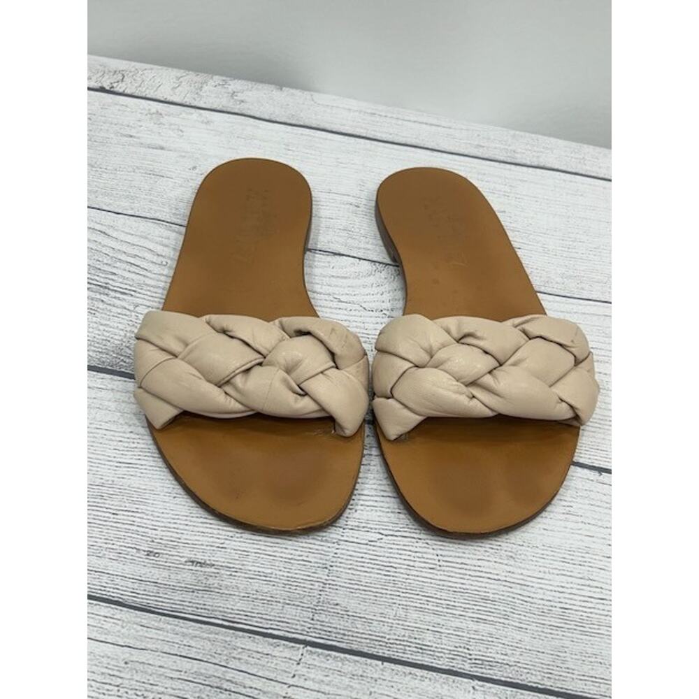 Souliers Martinez Womens Pelota Braided Slides Flats Leather Beige Size 38/US 8‎